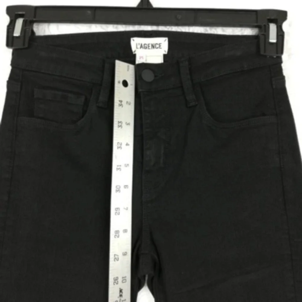 Lagence Womens Jeans Straight Leg Black‎ Stretch Embroidered Ankle Mid Rise 25